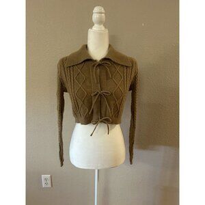 Cider Cropped Cable Knit Sweater Cardigan Size M Front Ties